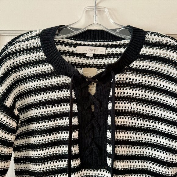 LOFT | Striped Lace Up Sweater - Picture 5 of 10